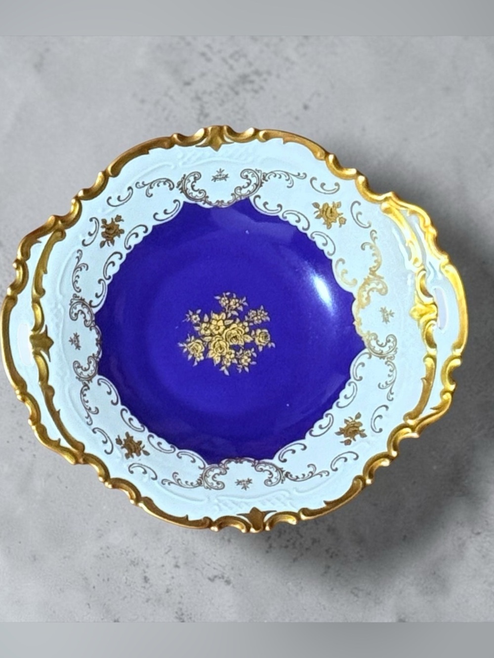 Vintage Reichenbach Germany Porcelain
Cobalt Blue Gold Oval Serving Bowl